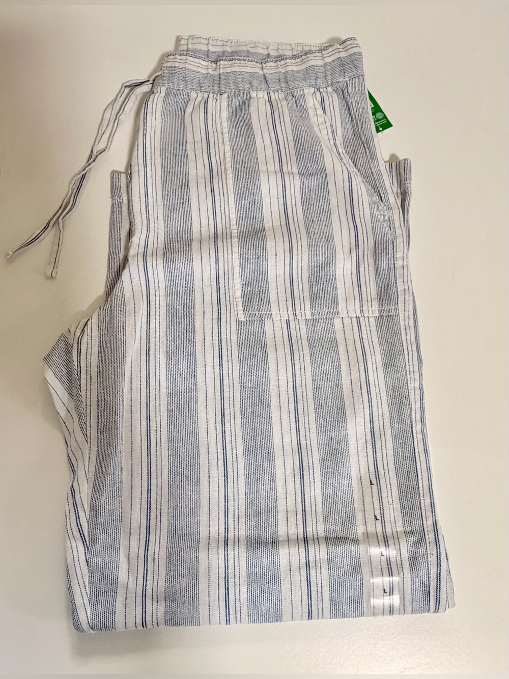 Gap Striped Drawstring Linen-Blend Pants in White and Blue (L) Large NWT